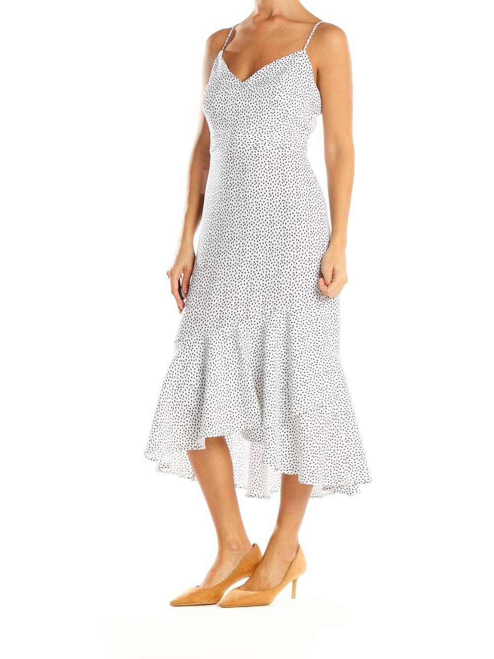 Banana Republic White Polka Dot Flare Midi Dress size 8 tall long NWT
